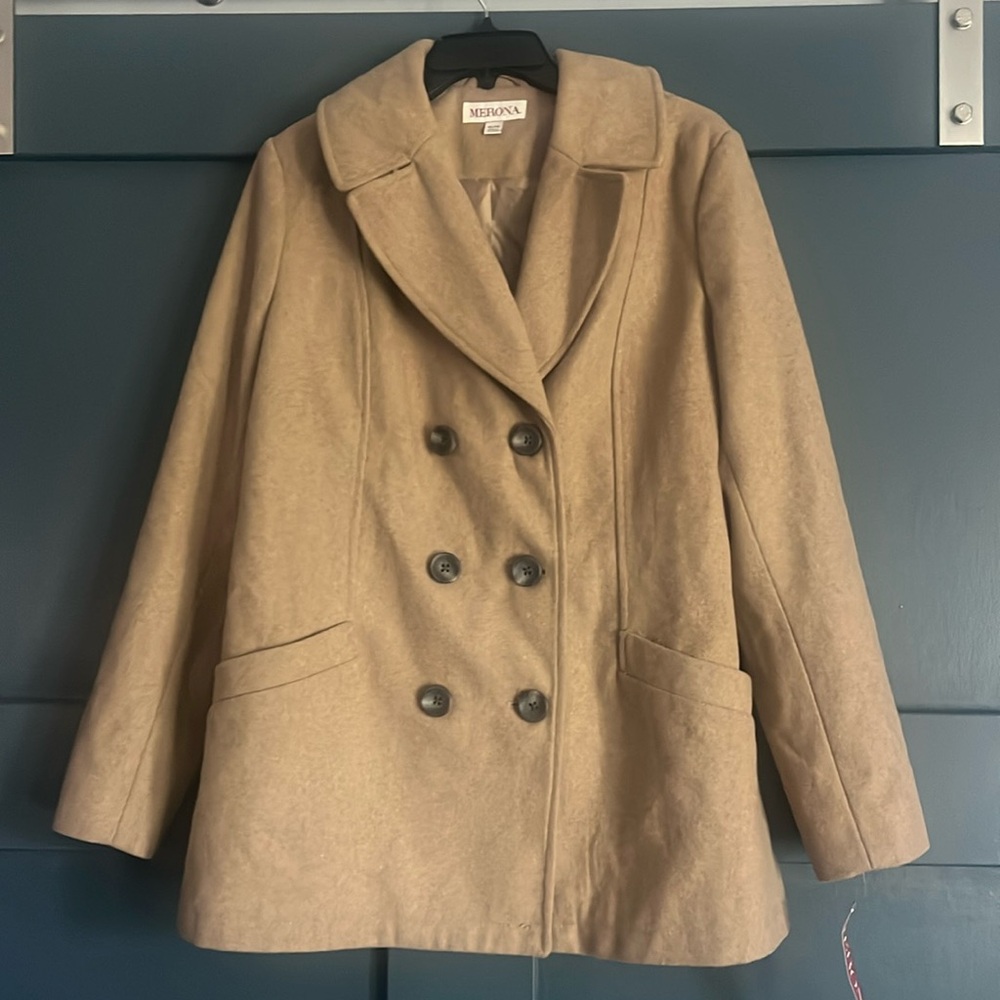 Merona XL Tan BNWT double breasted wool coat